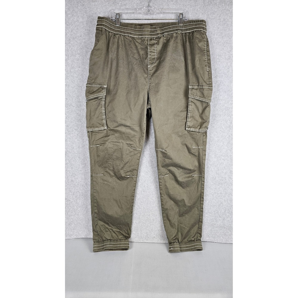 True Religion Mens Big T Cargo Jogger Olive Green Contrast Stitch 3XL
